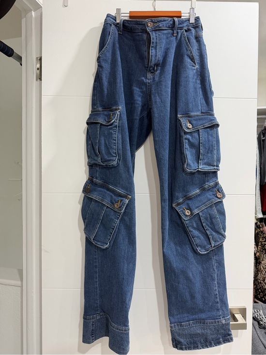 Aphrodite Pants - Aphrodite Blue Cargo Jeans with Multiple Flap Pockets
